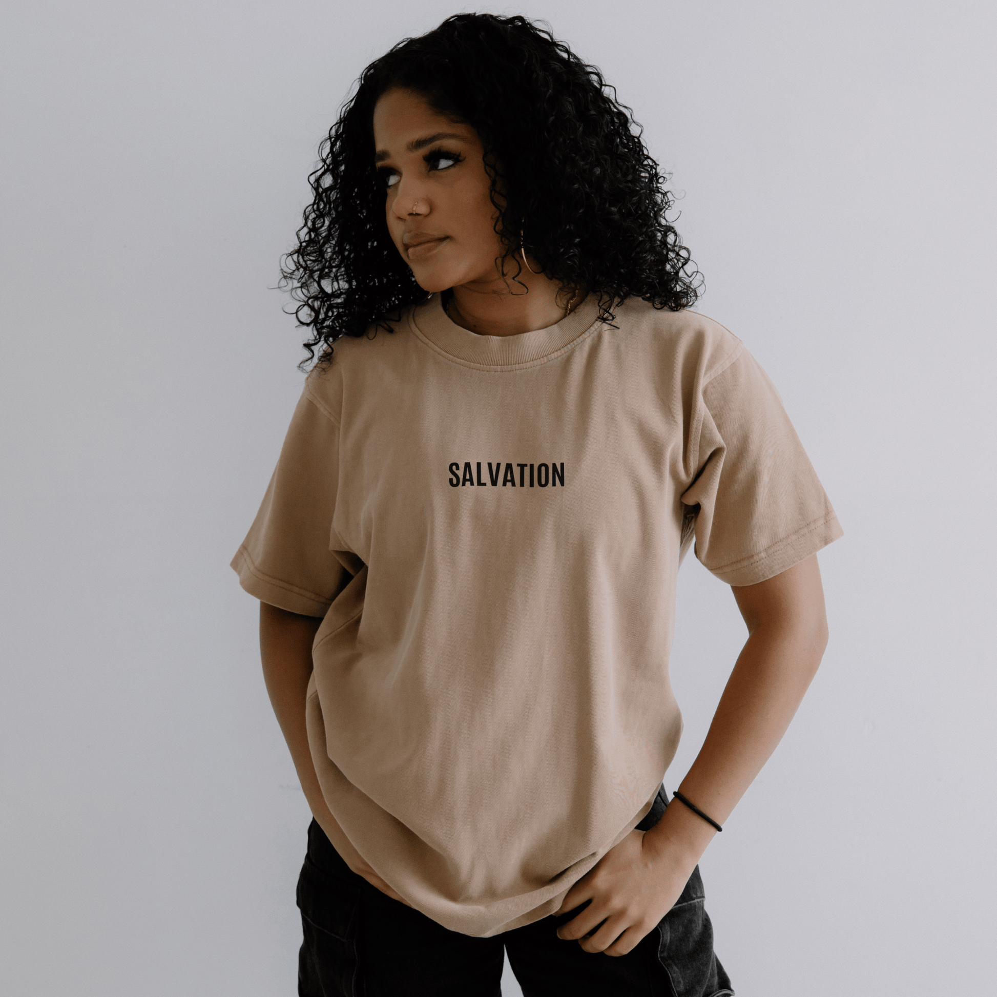 SALVATION OVERSIZED TEE (SANDSTONE BEIGE) - Born Again Collection